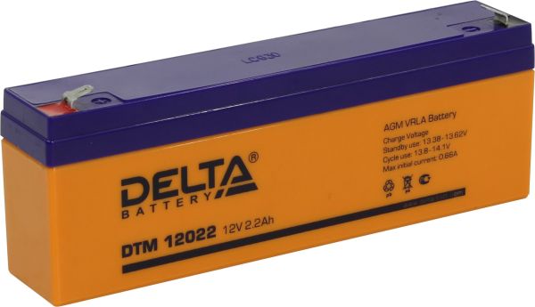 Аккумулятор для ИБП Delta Battery DTM 12022 2,2А/ч-12V- EN1 зажим (FASTON) прямая 178x35x60